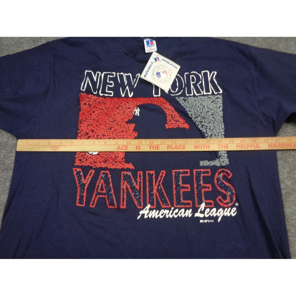 Vtg Russell 90s New York Yankees T Shirt Mens XL Blue Baseball MLB NWT Deadstock - Picture 8 of 12
